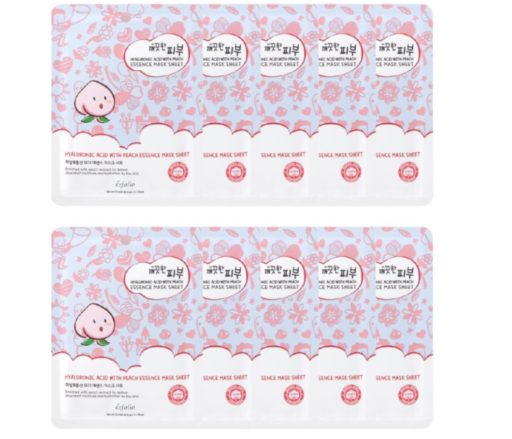 esfolio Hyaluronic Acid With Peach Mask — 10 Pack